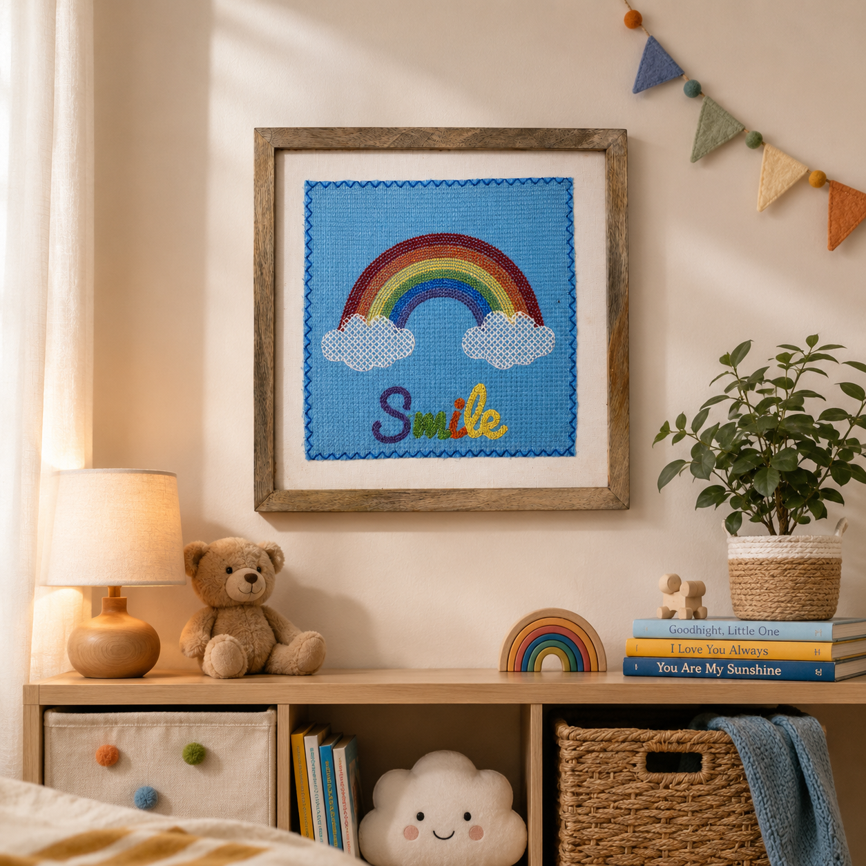 Embroidered Smile With Rainbow Room Wall Decor