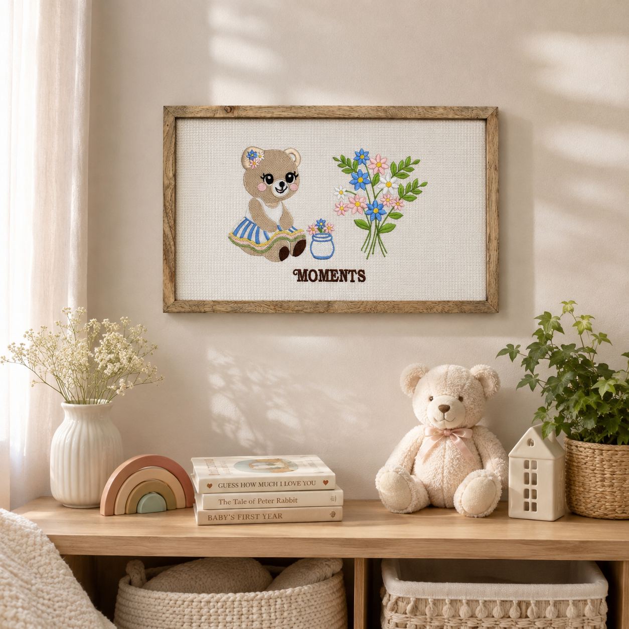 Embroidered Teddy Bear Wall Decor for Kids and Home Wall