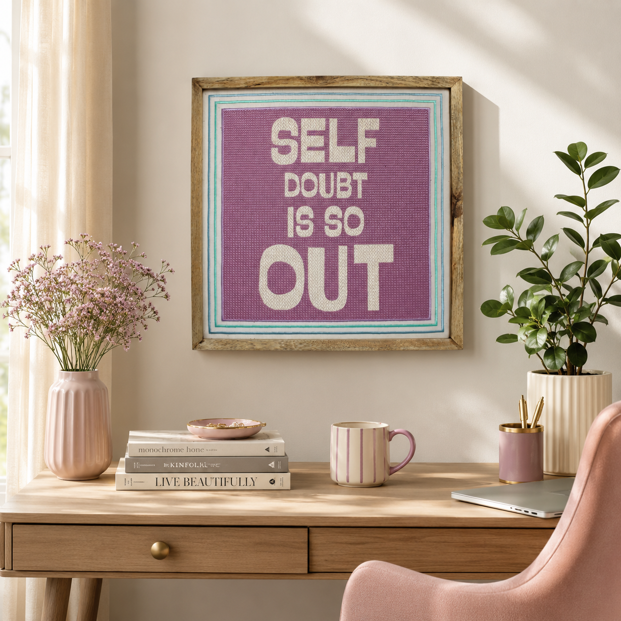 Embroidered "Self Doubt Is So Out" Room Wall Decor