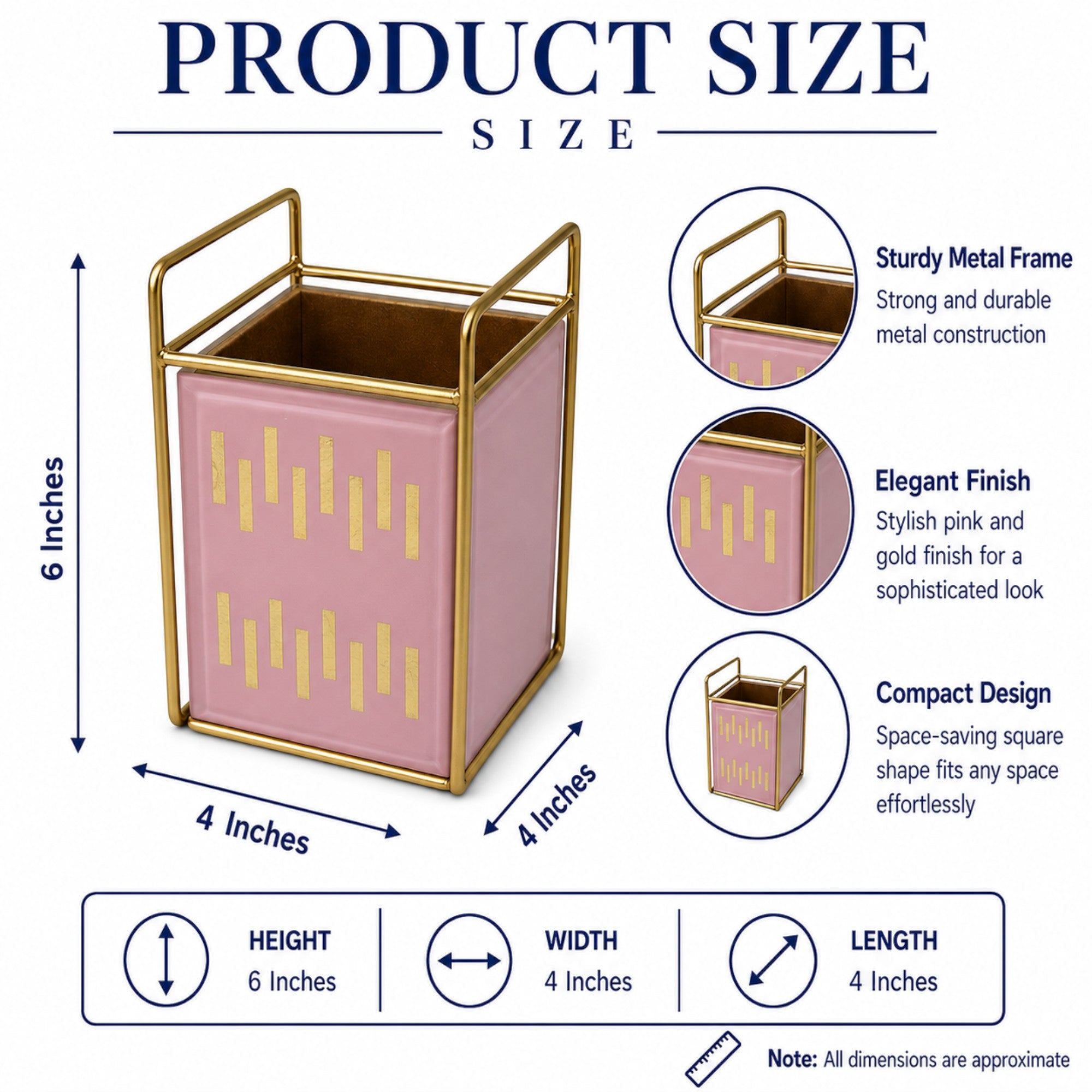  Pink & Golden Decorative Cutlery Holder 