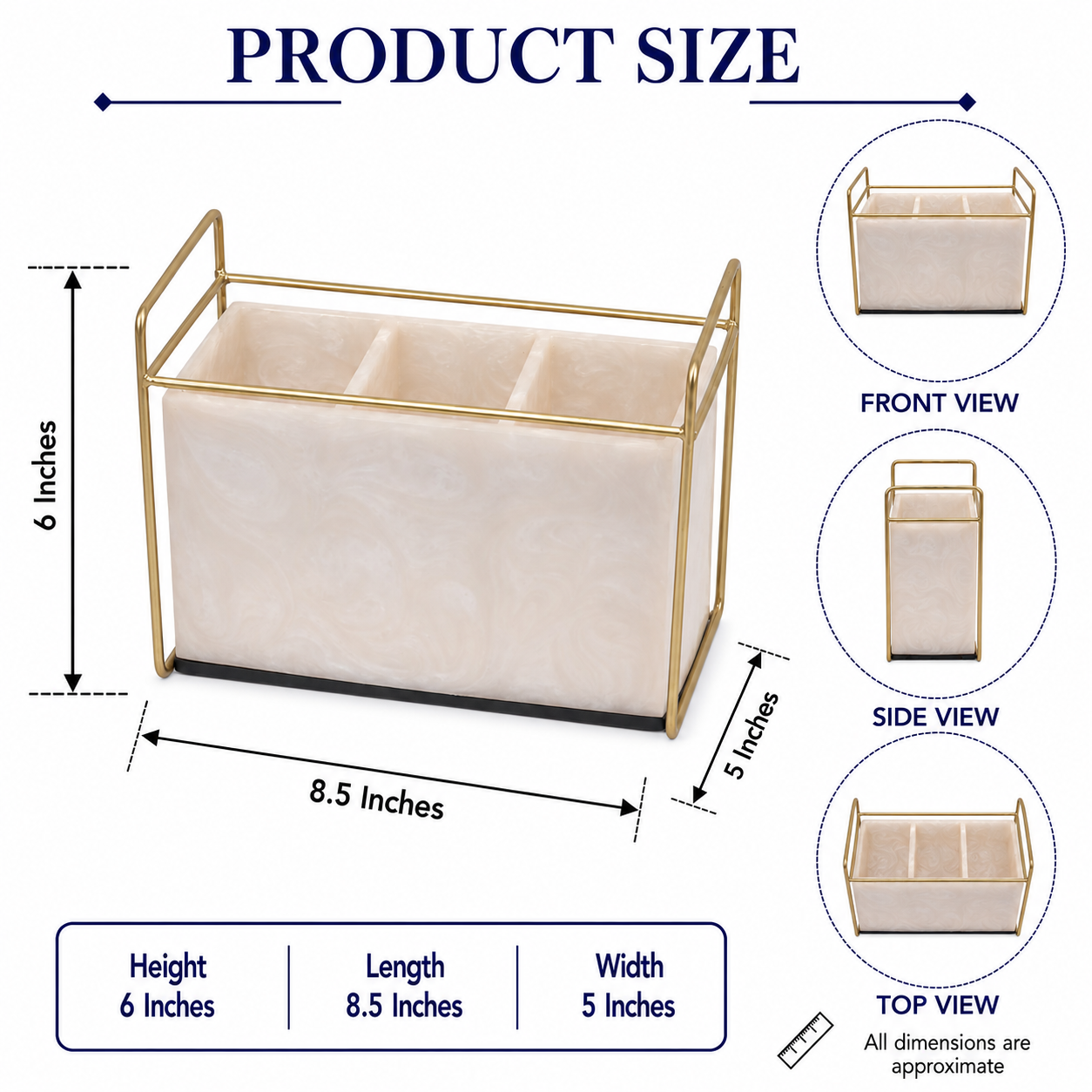 Premium Ivory Resin Cutlery Holder With Three Partition