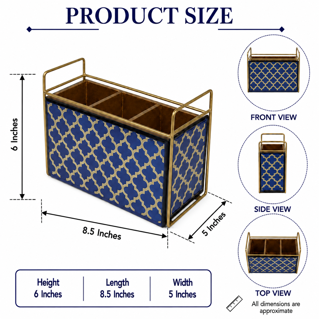 Premium Blue & Golden 3-Compartment Cutlery Holder for Dining Table