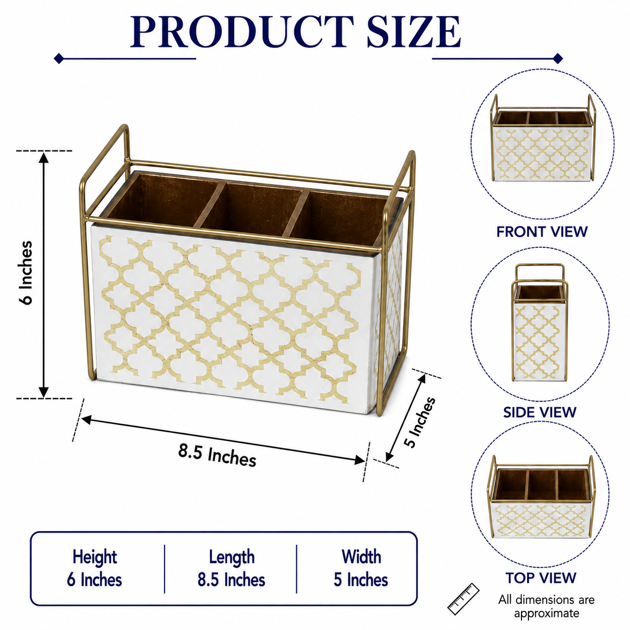 Premium White & Golden 3-Compartment Cutlery Holder for Dining Table