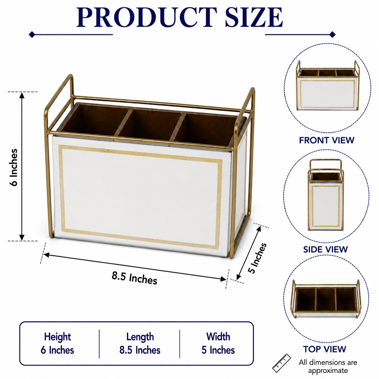 Luxury Silver & Gold 3-Compartment Cutlery Holder Organizer