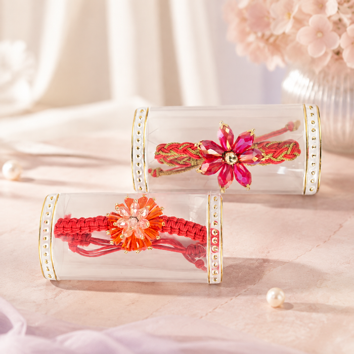 Handcrafted Elegant Floral Crystal Rakhi Set (Pack of 2)
