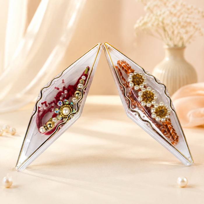 Hand Beaded Floral Crystal Rakhi Set of 2