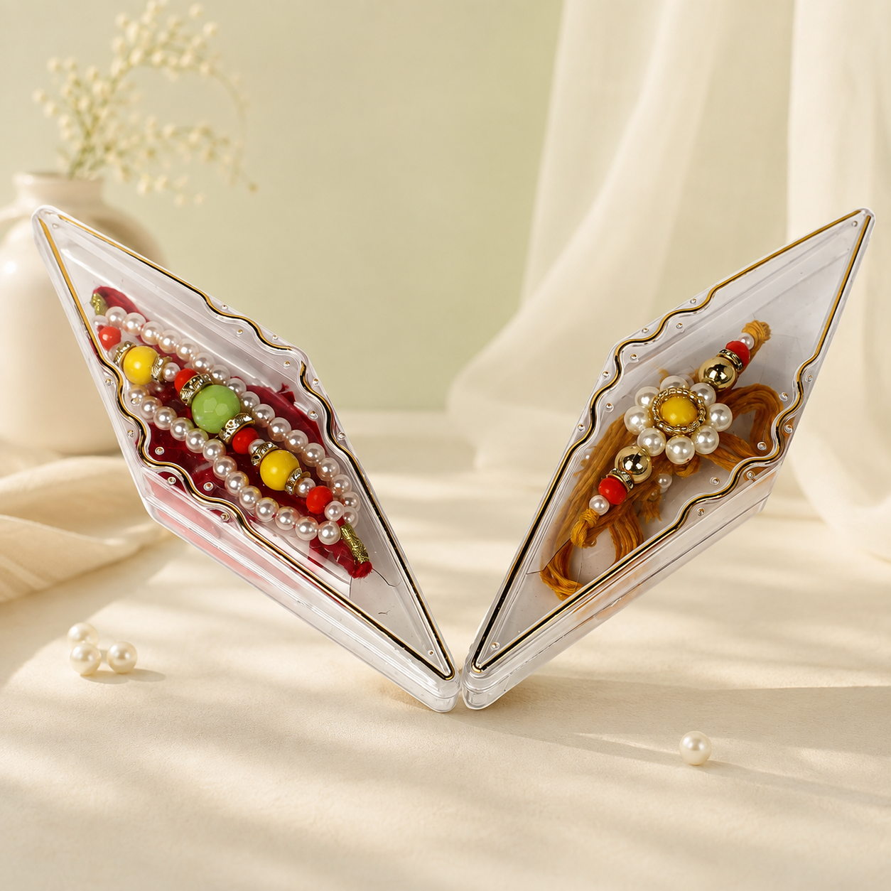  Handcrafted Floral Beaded Crystal Rakhi Set of 2 