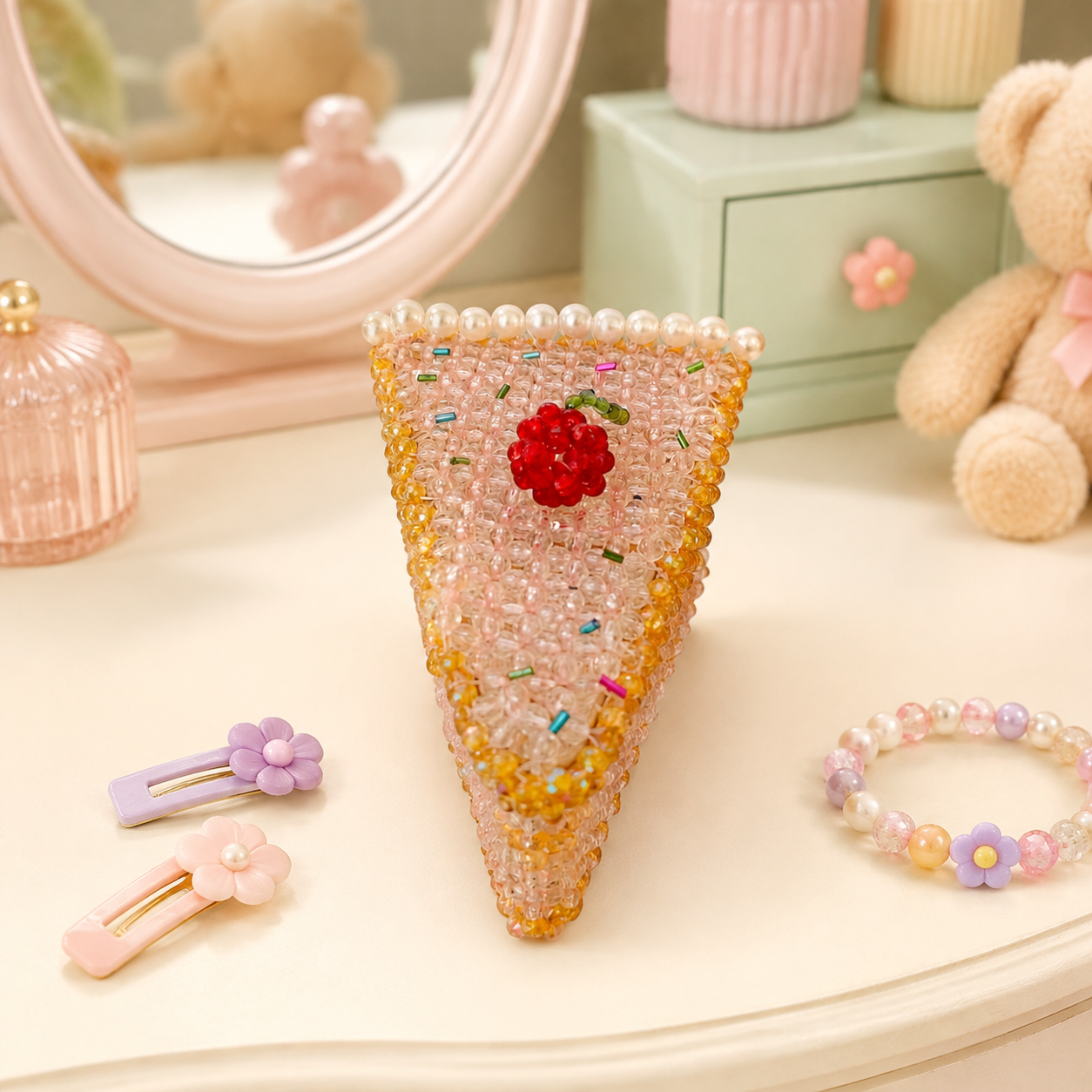 Handcrafted Beaded Jewellery Box with Pearl & Floral
