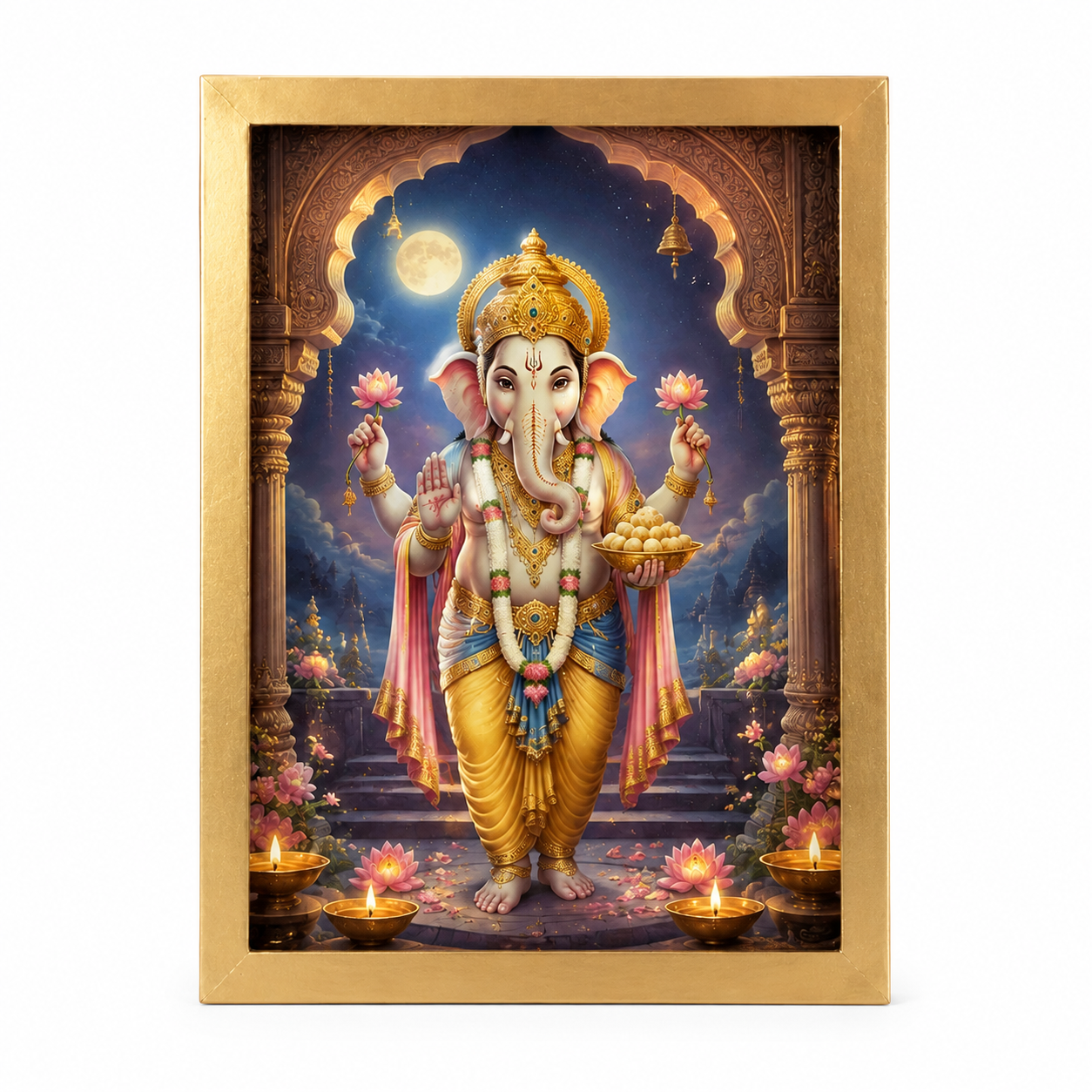 Divine Lord Ganesha Golden Photo Frame – Premium Spiritual Wall & Table Décor