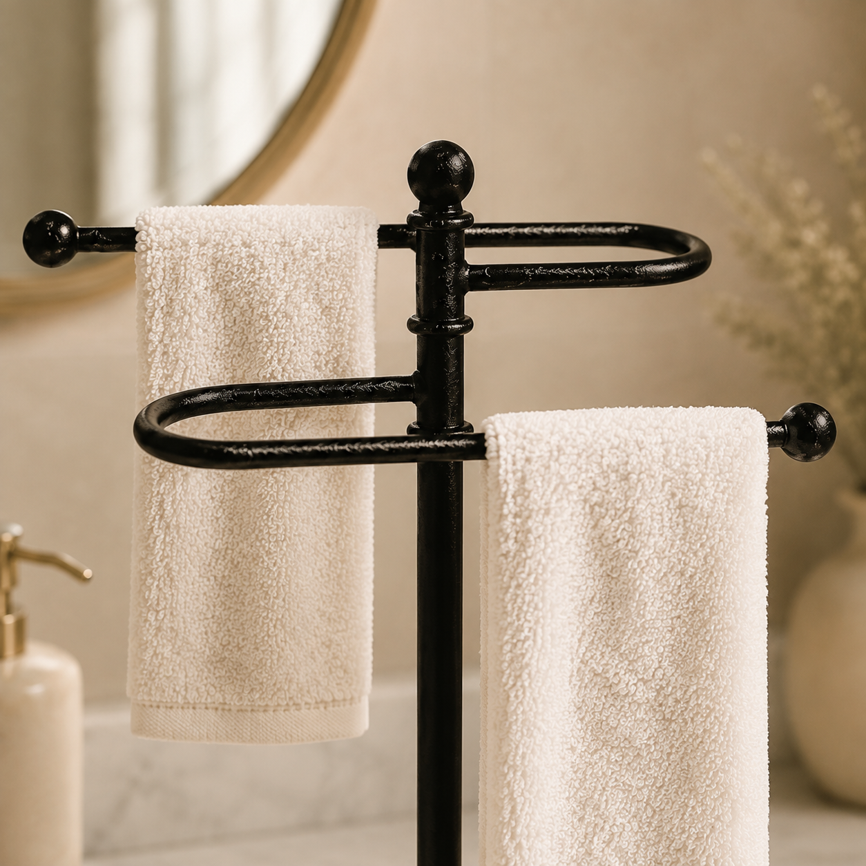 Premium Marble Base with Black Coated Hand Towel Stand