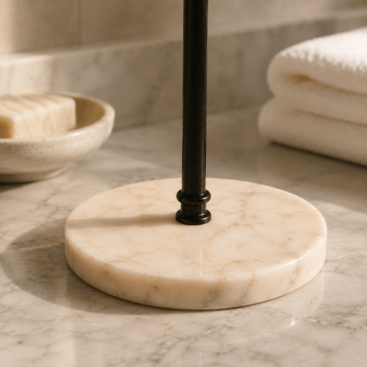 Premium Marble Base with Black Coated Hand Towel Stand
