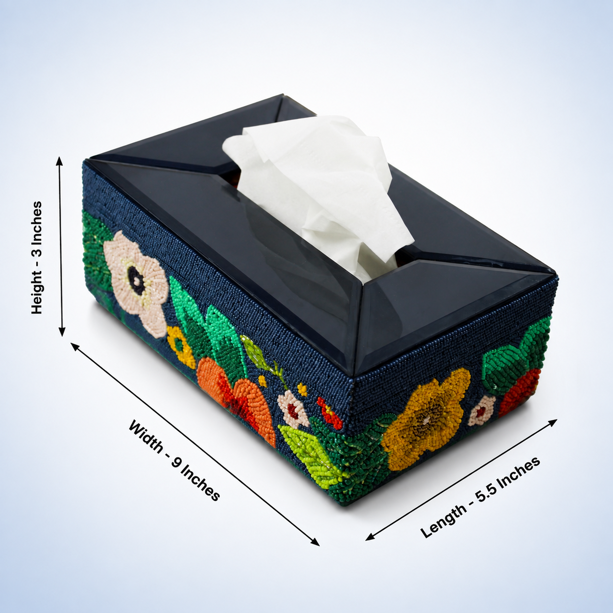 Beaded Floral Decorative Rectangular Dining Tissue Box for Dining and Home Use