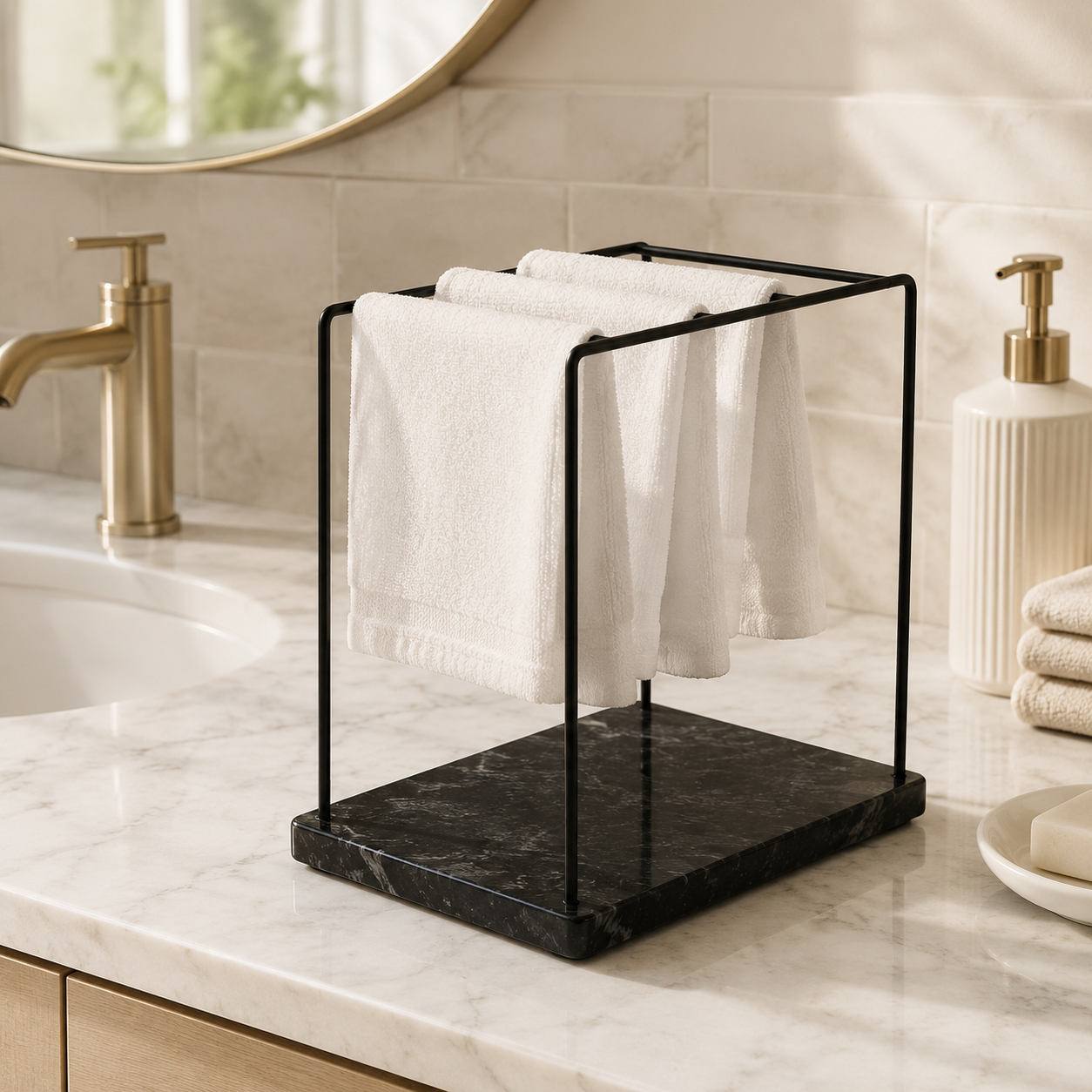 Monkey Bar Metal Towel Stand With Black Resin Base