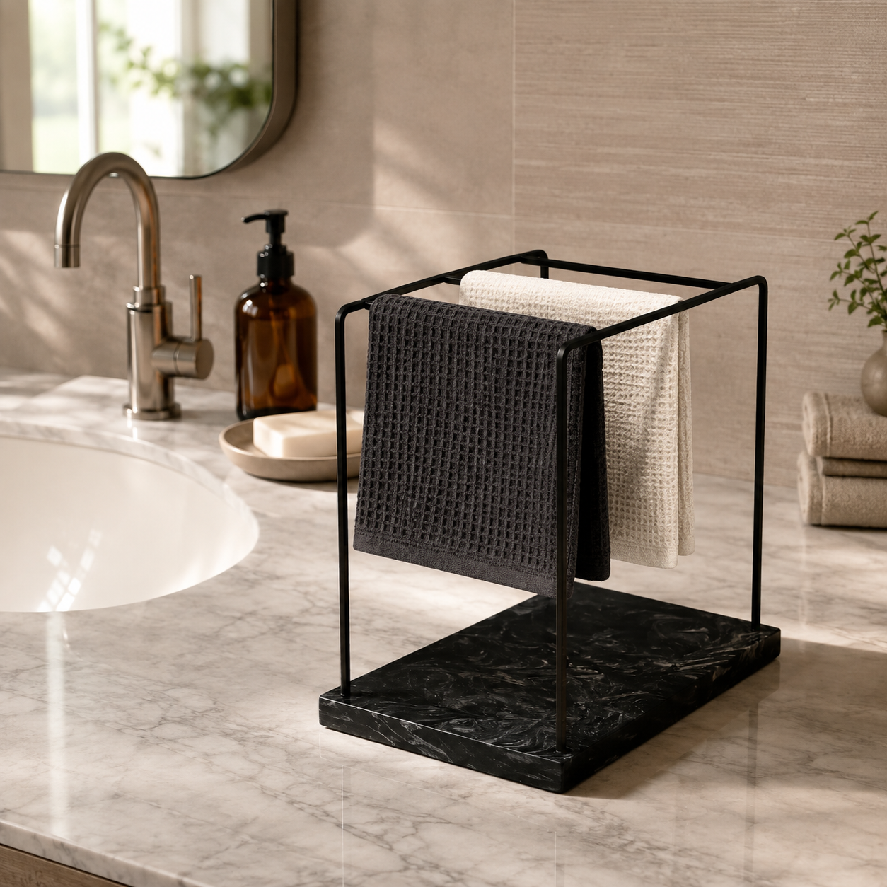 Monkey Bar Metal Towel Stand With Black Resin Base