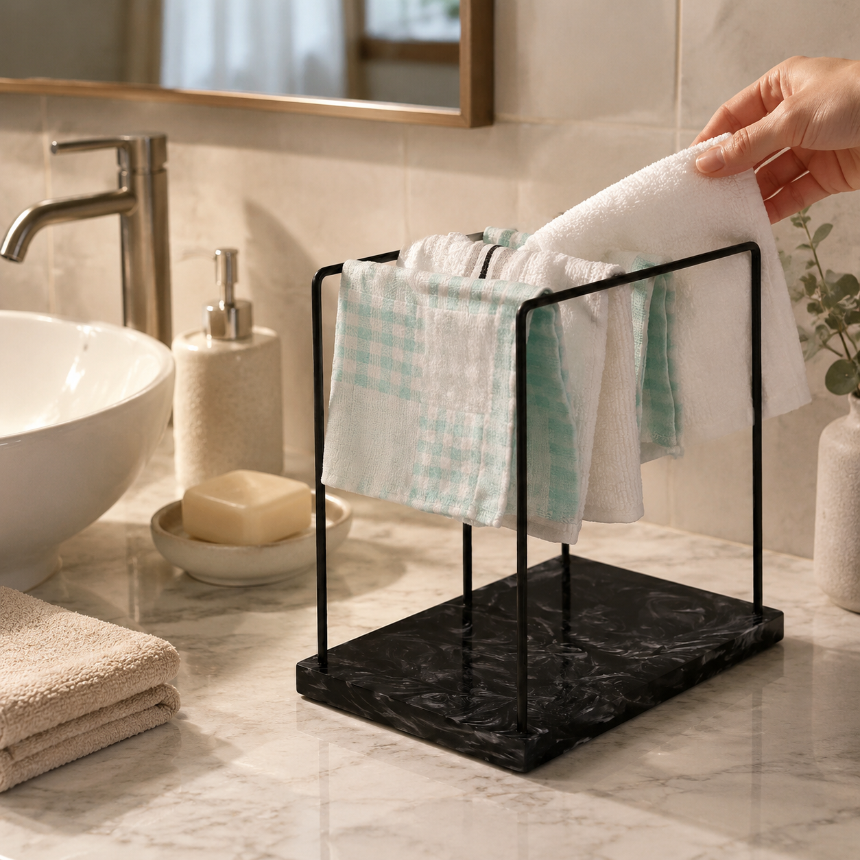  Monkey Bar Metal Towel Stand With Black Resin Base 