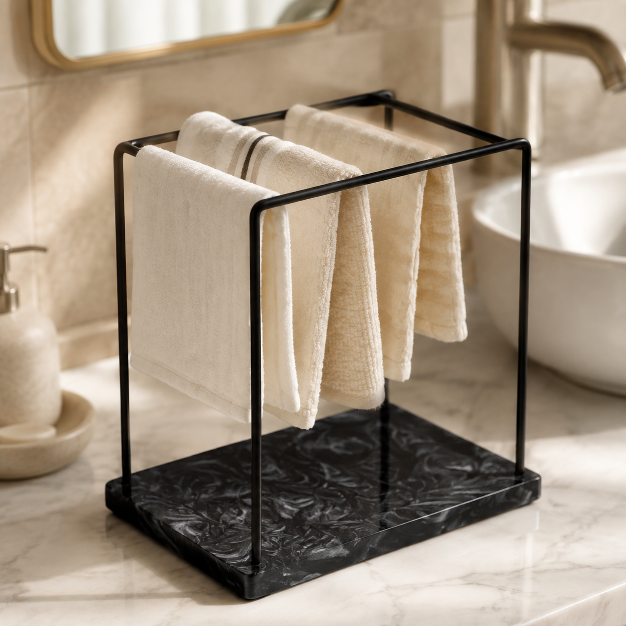  Monkey Bar Metal Towel Stand With Black Resin Base 