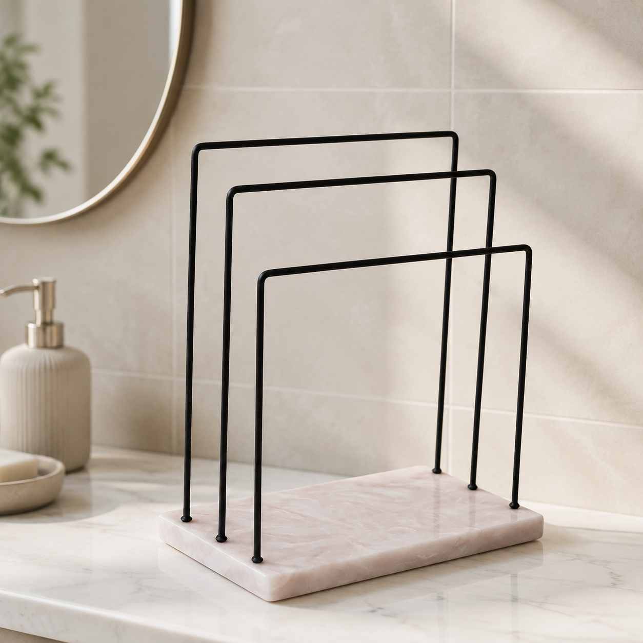  3 Steps Metal Powder Coated Towel Stand With Beige Resin Base 