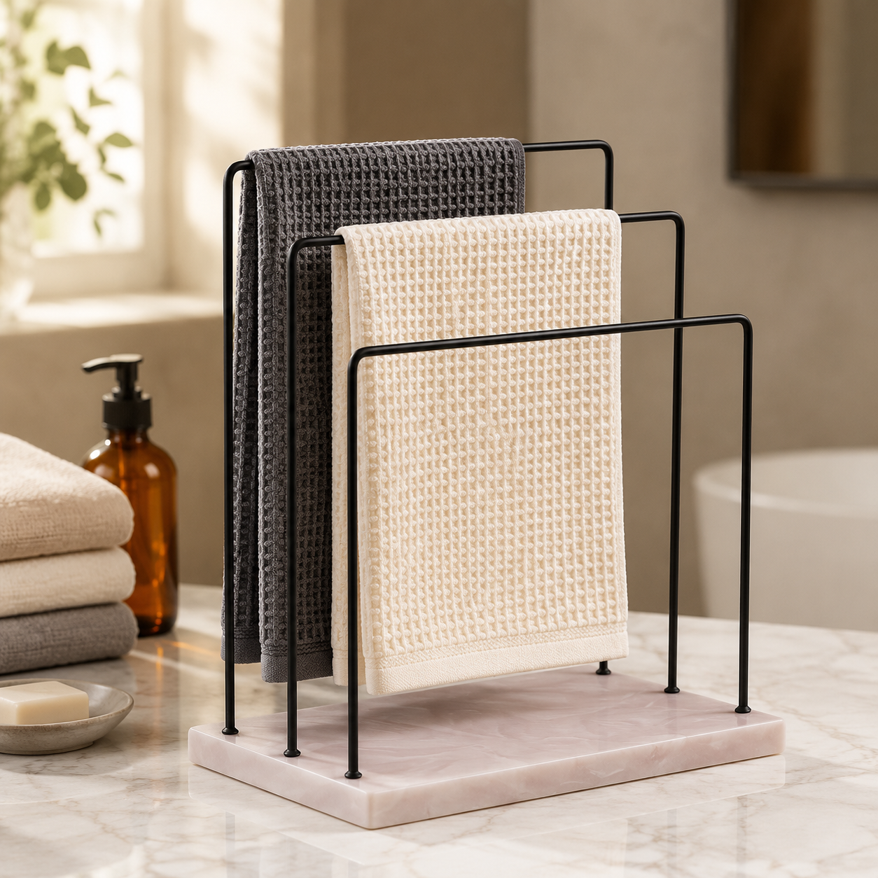 3 Steps Metal Powder Coated Towel Stand With Beige Resin Base