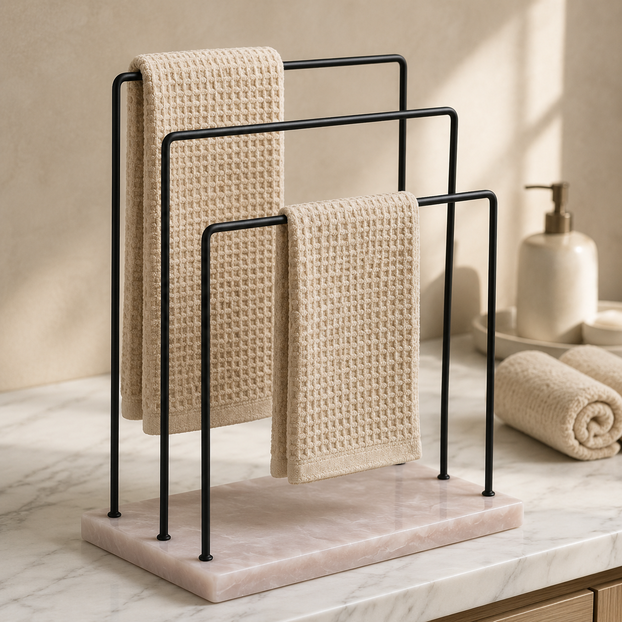  3 Steps Metal Powder Coated Towel Stand With Beige Resin Base 