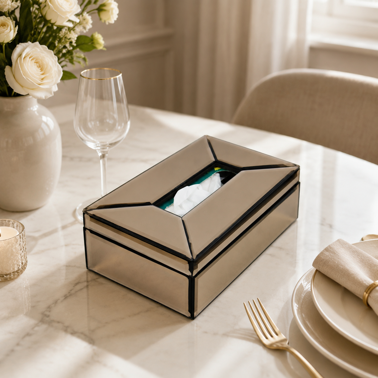  Modern Decorative Brown Glass Dining Tissue Box 