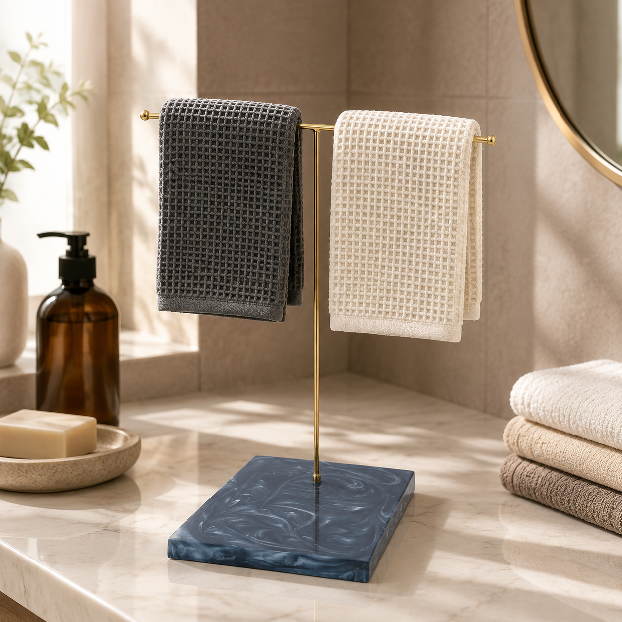  Premium T-Metal Towel Stand With Black Resin Base 