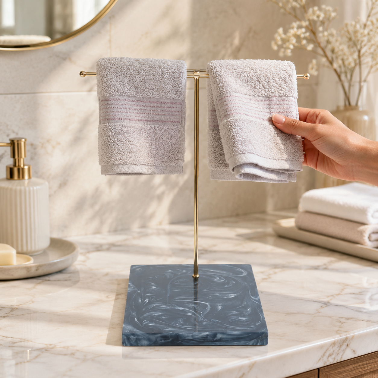 Premium T-Metal Towel Stand With Black Resin Base