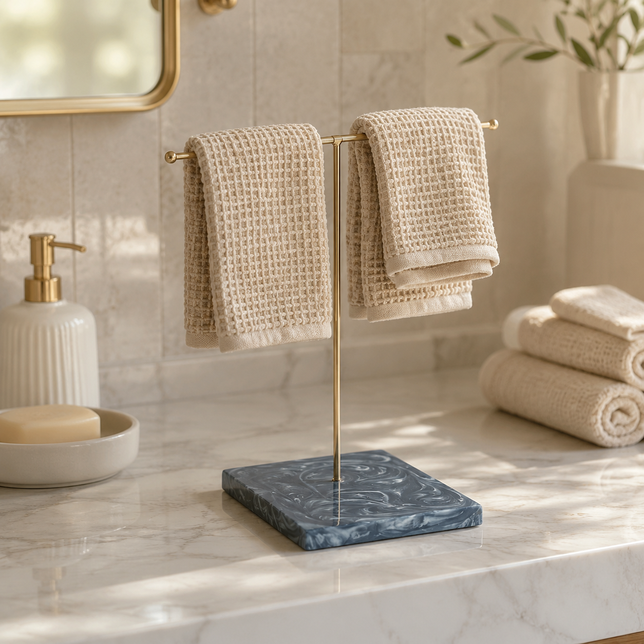 Premium T-Metal Towel Stand With Black Resin Base