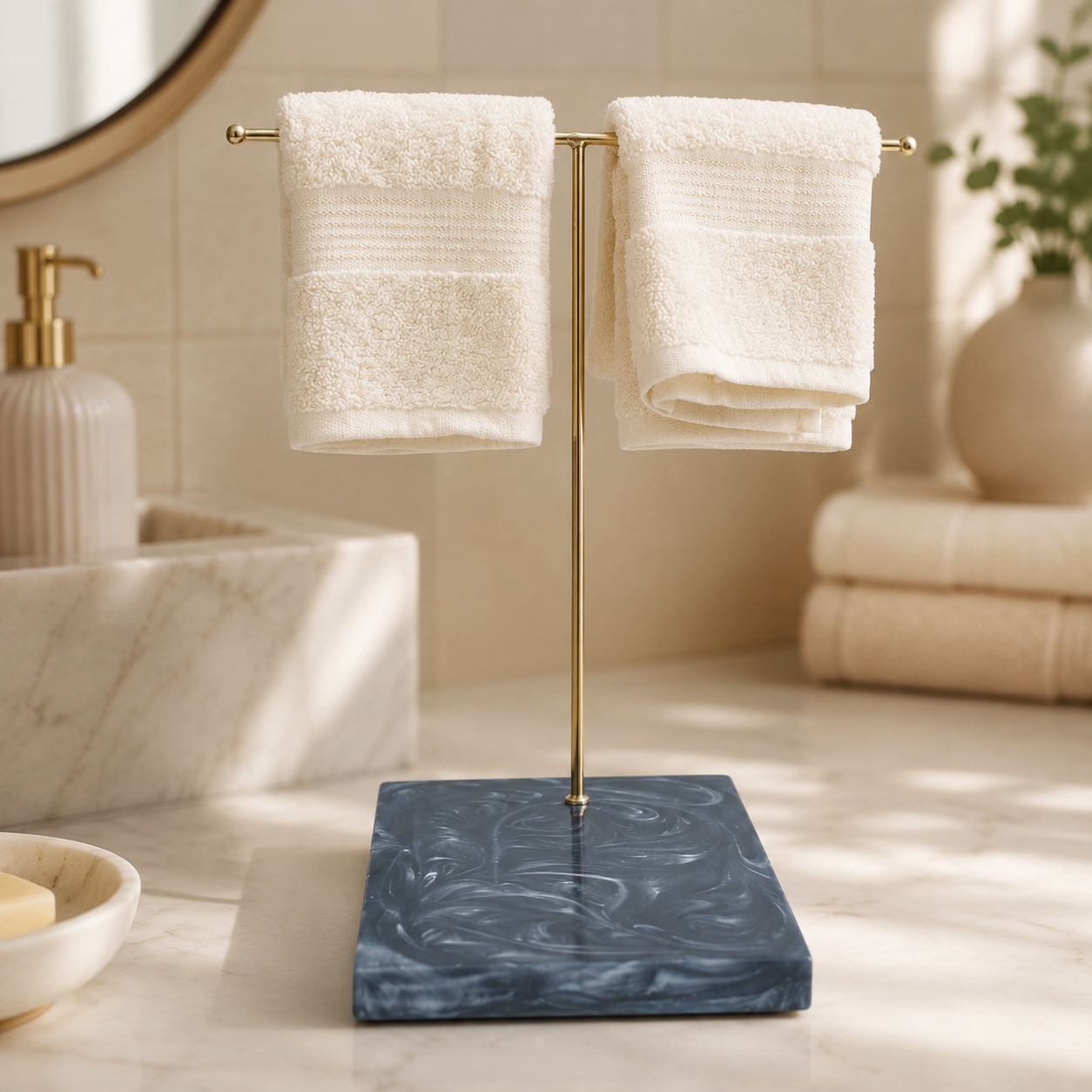 Premium T-Metal Towel Stand With Black Resin Base