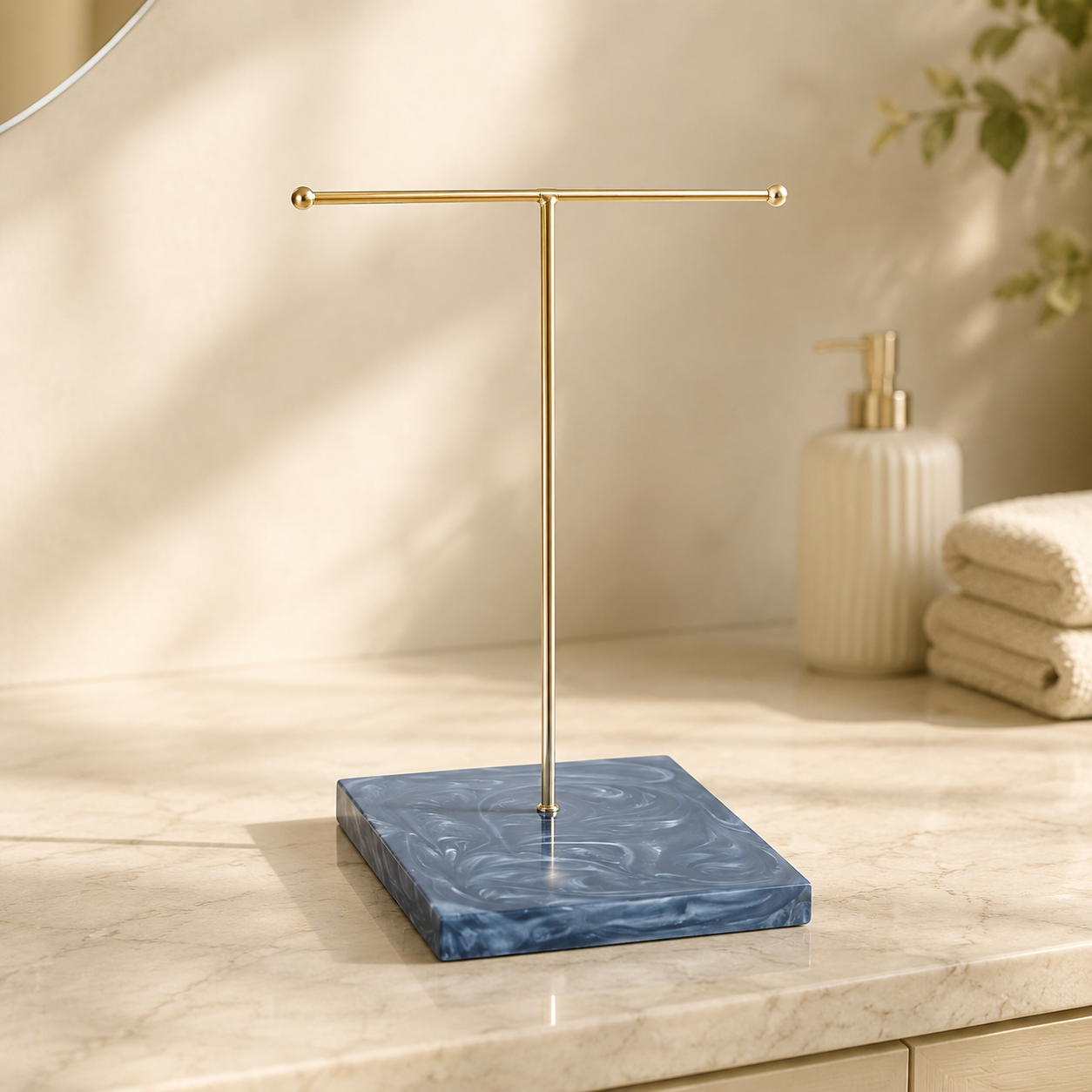  Premium T-Metal Towel Stand With Black Resin Base 