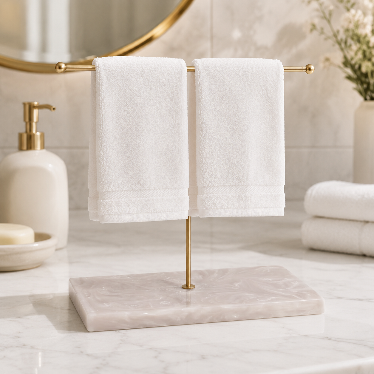 Premium T-Metal Towel Stand With Beige Resin Base
