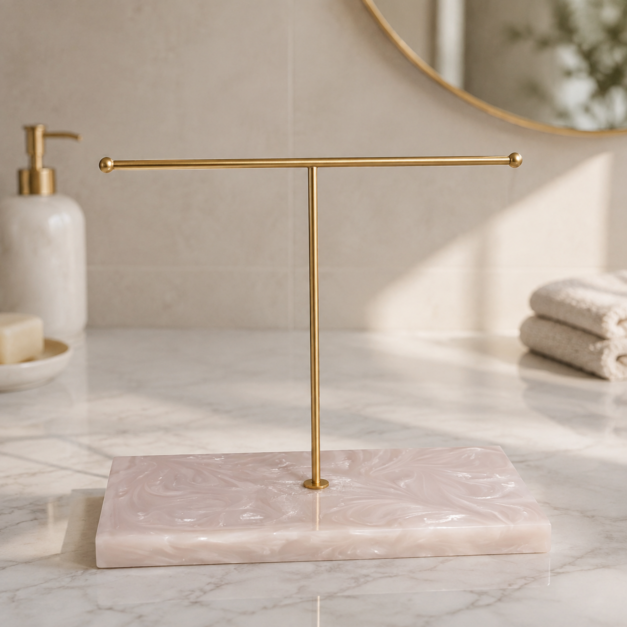 Premium T-Metal Towel Stand With Beige Resin Base