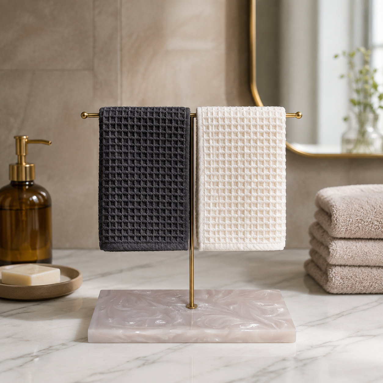 Premium T-Metal Towel Stand With Beige Resin Base