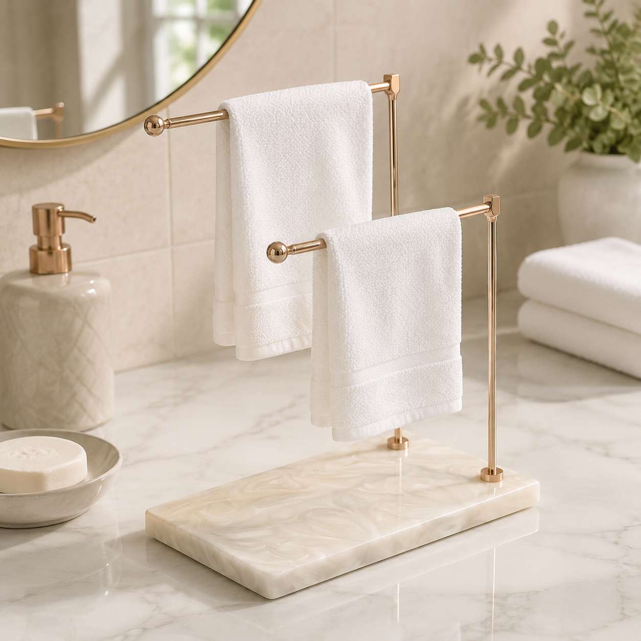 Premium Luxury Two-Tier Towel Stand with Resin Base