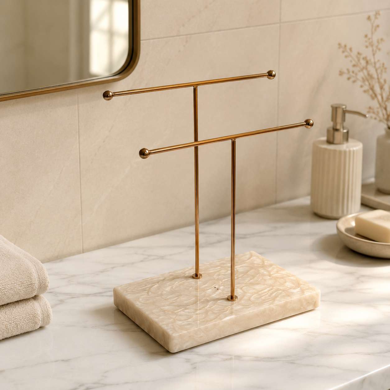  Premium Double Bar Hand Towel Stand with Resin Base 