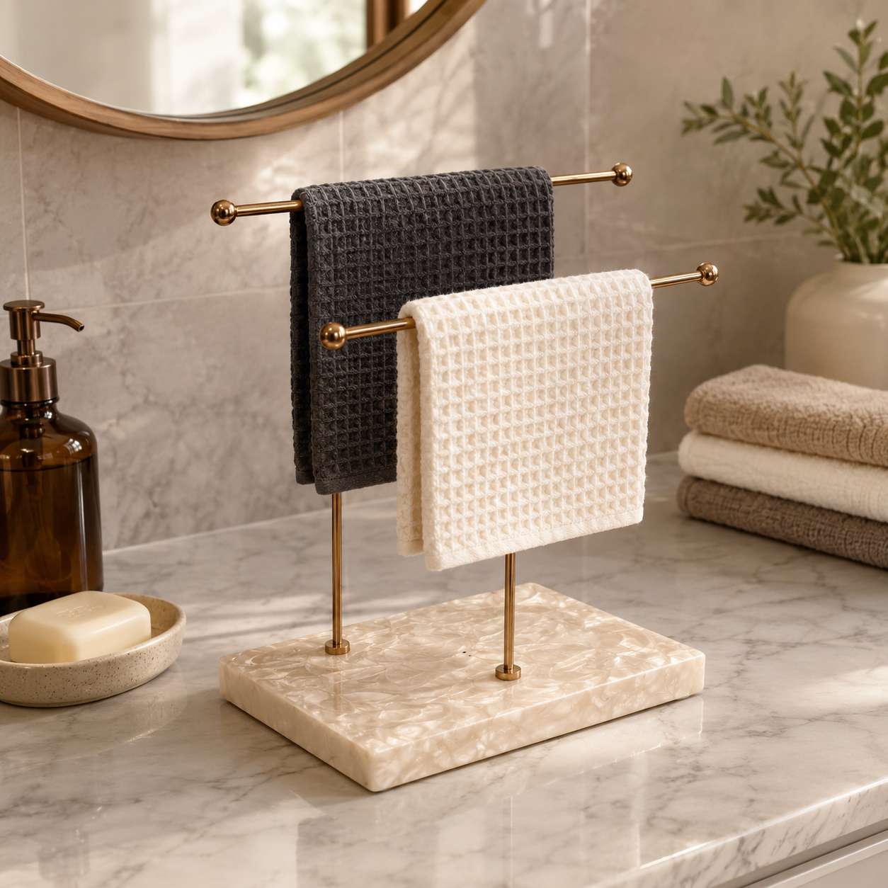 Premium Double Bar Hand Towel Stand with Resin Base