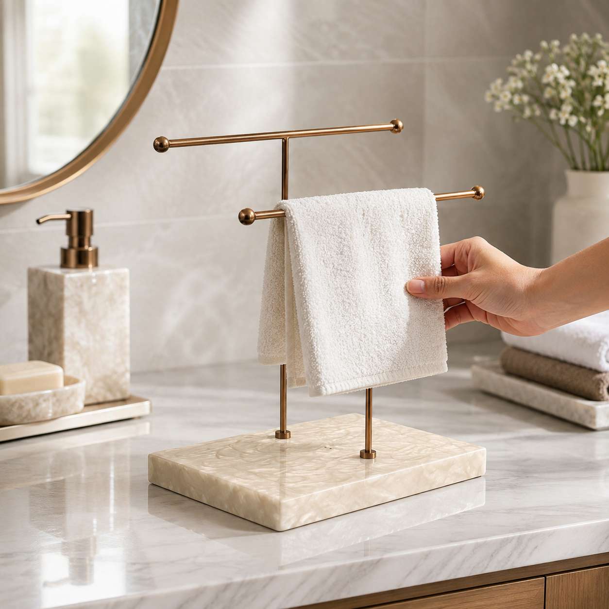  Premium Double Bar Hand Towel Stand with Resin Base 
