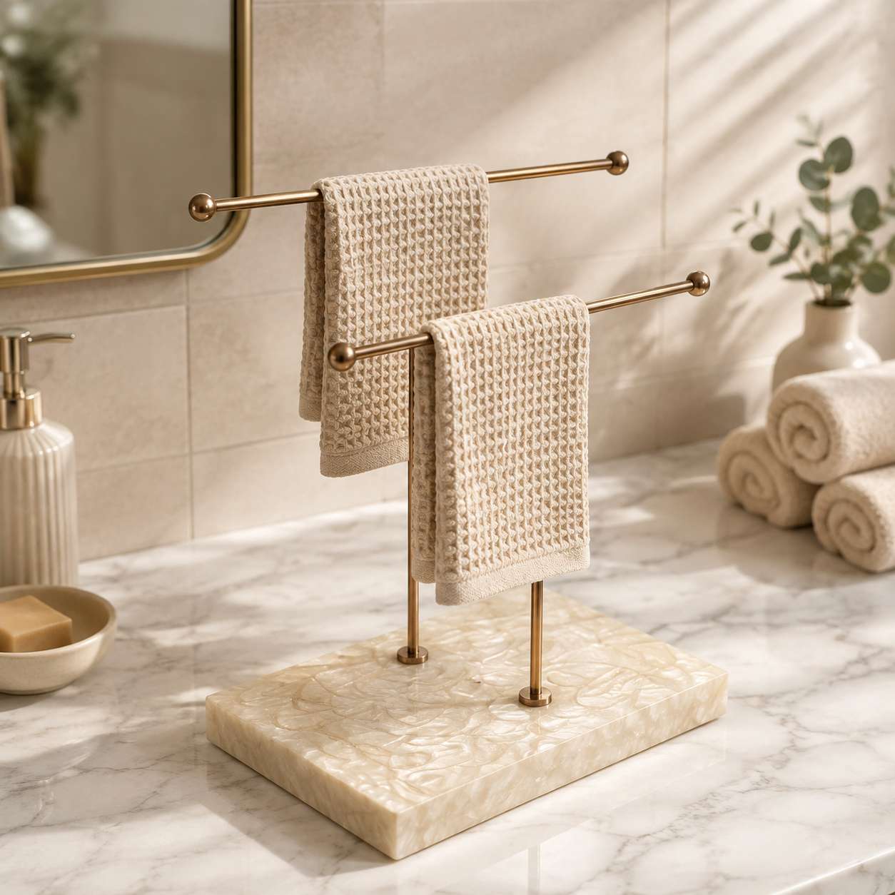 Premium Double Bar Hand Towel Stand with Resin Base