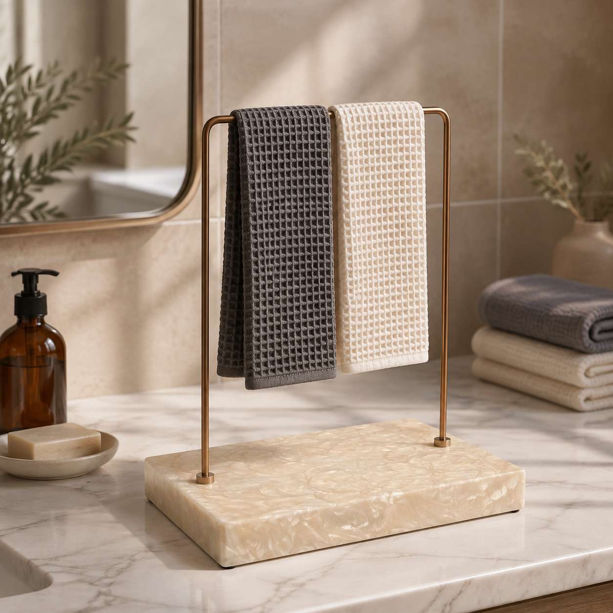 Premium Single Bar Countertop Towel Stand with Resin Marble Base