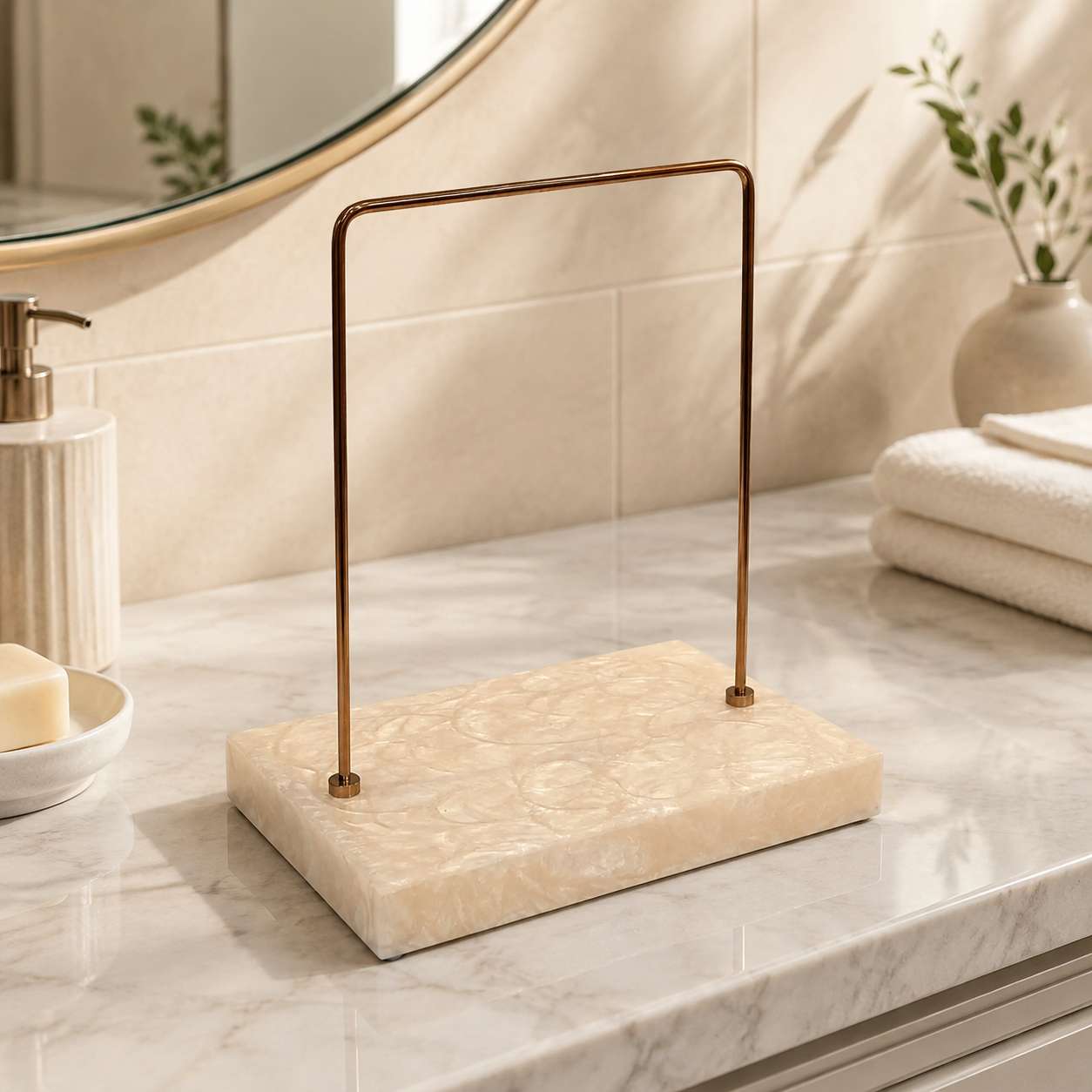  Premium Single Bar Countertop Towel Stand with Resin Marble Base 