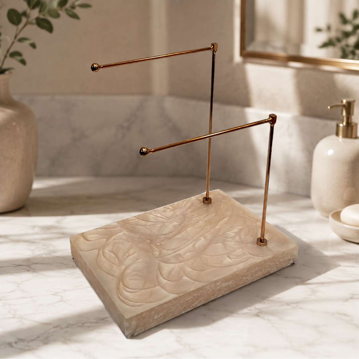  Double Bar Hand Towel Stand with Design Resin Base 