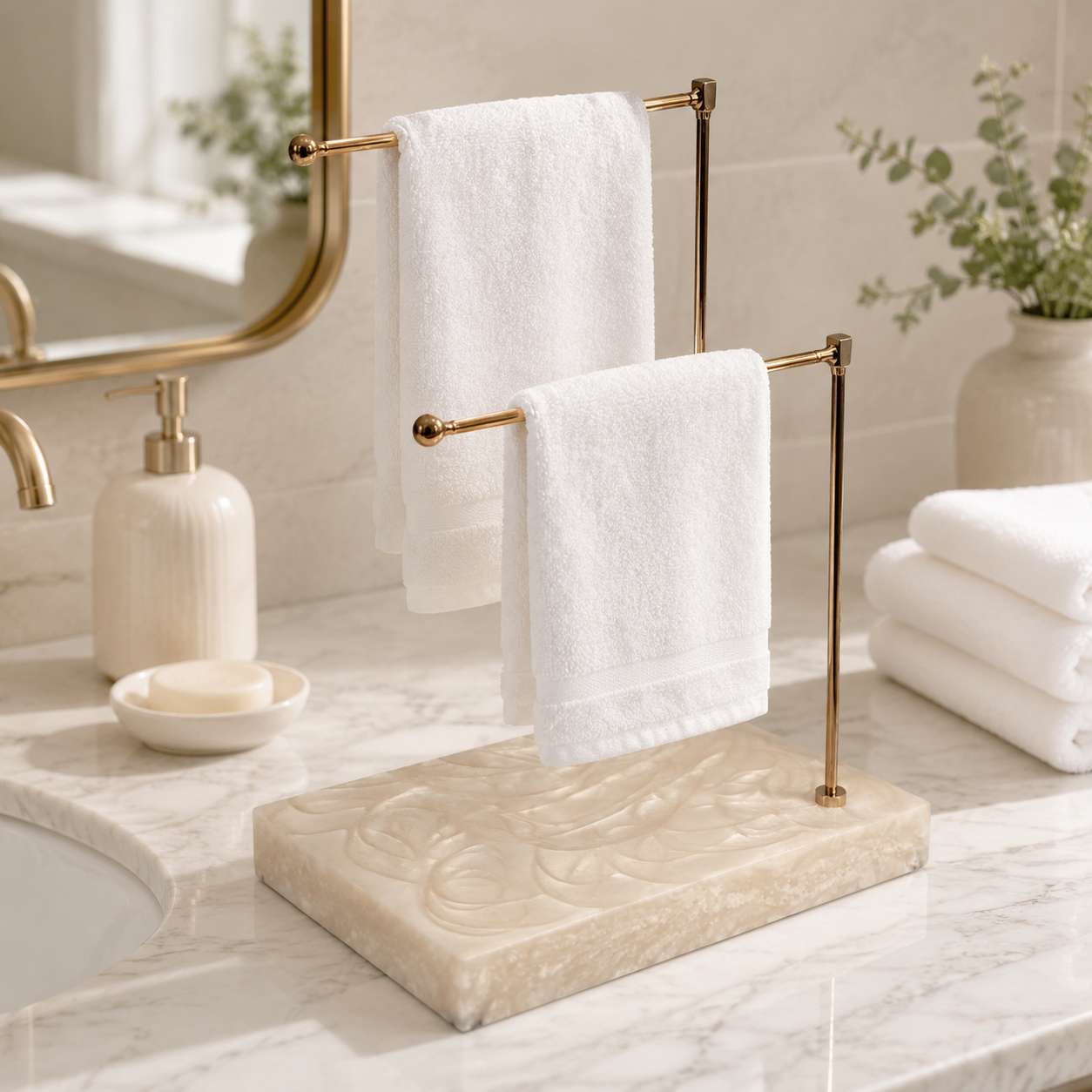 Double Bar Hand Towel Stand with Design Resin Base