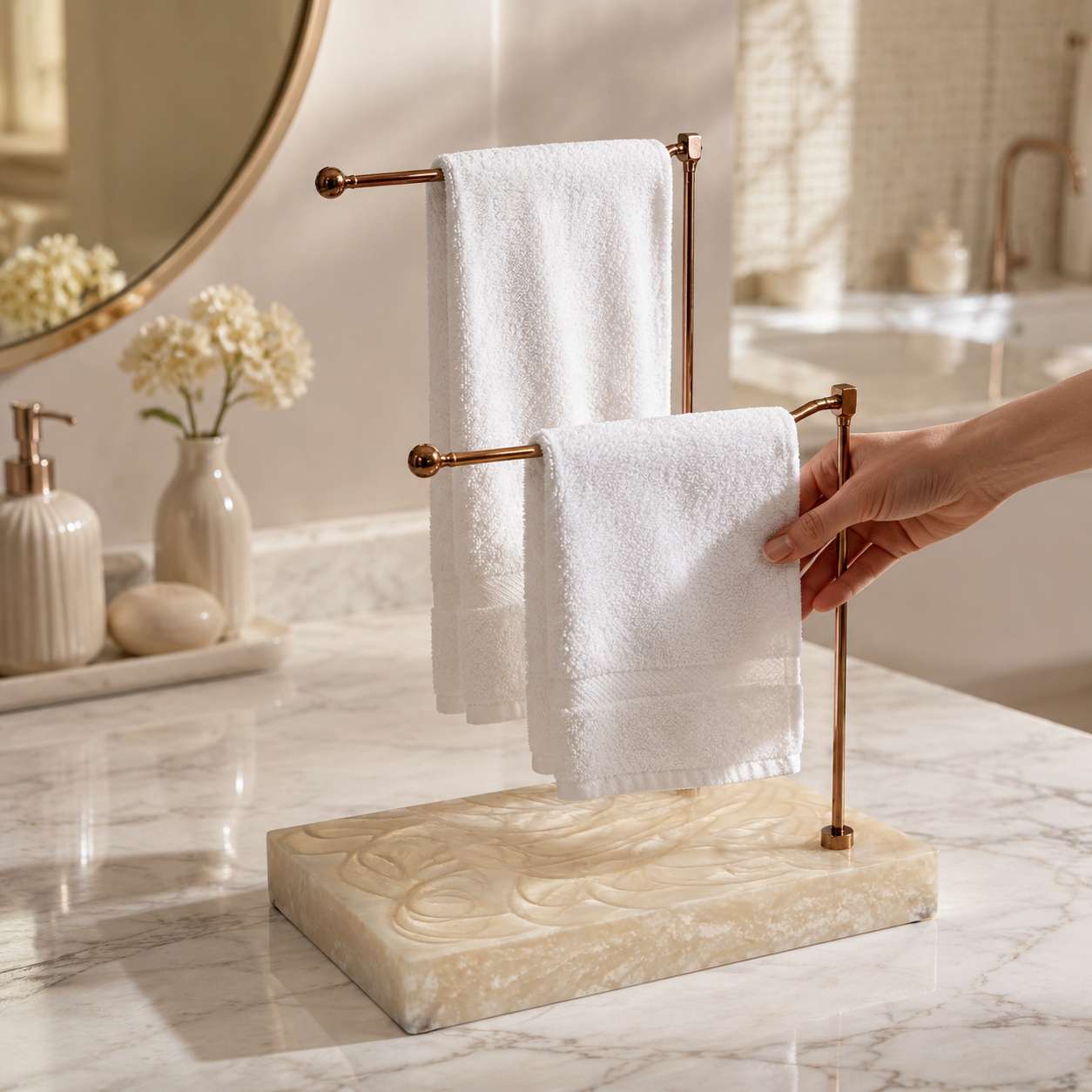  Double Bar Hand Towel Stand with Design Resin Base 
