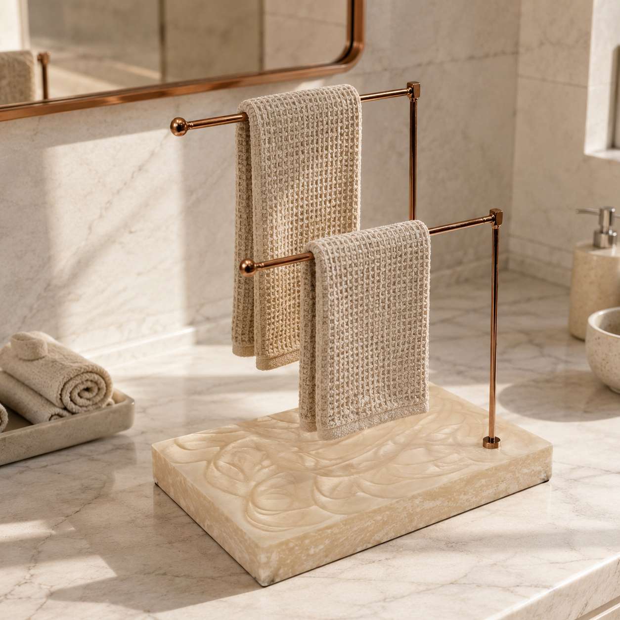 Double Bar Hand Towel Stand with Design Resin Base