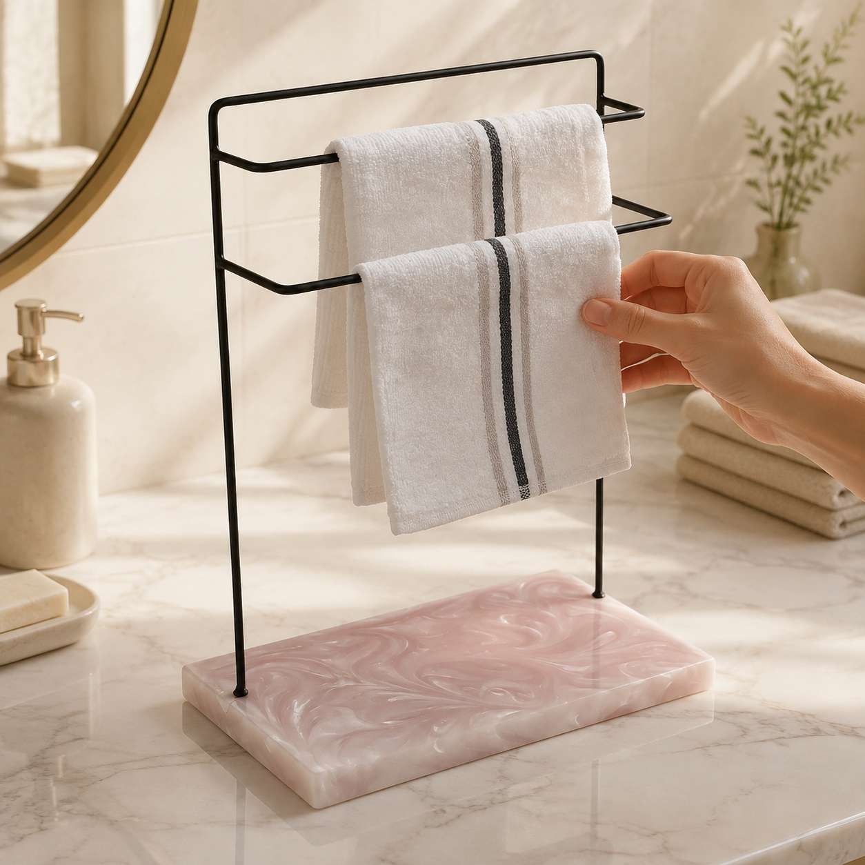  Extended Metal Black Powder Coated Towel Stand 