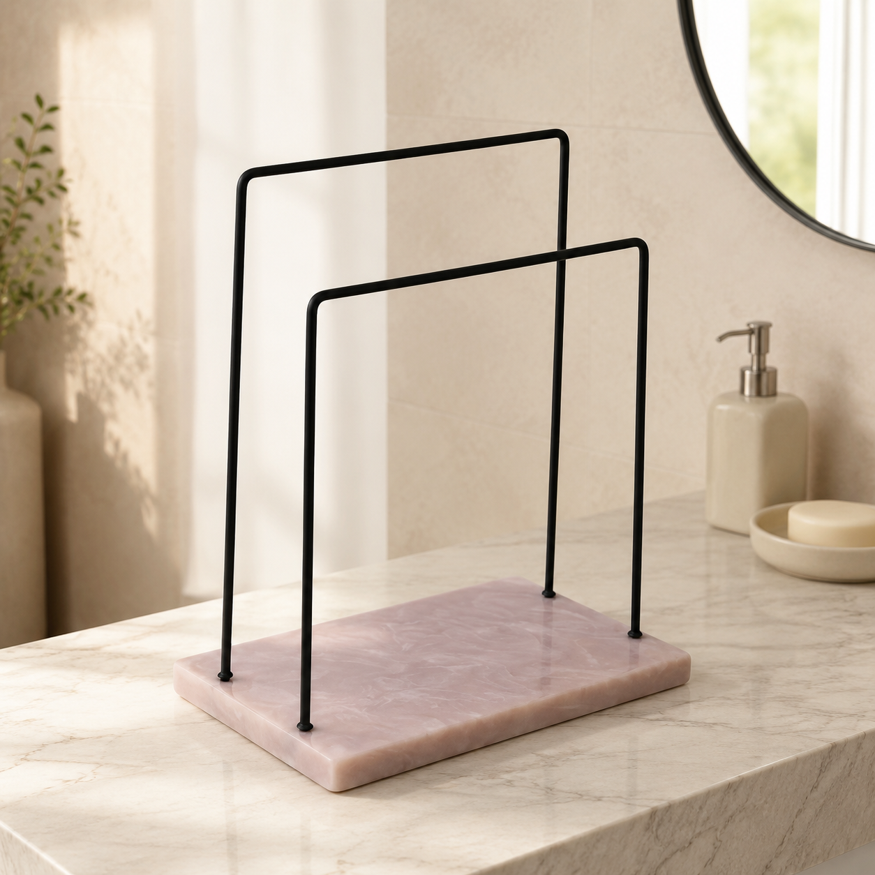  2 Steps Metal Powder Coated Towel Stand With Beige Resin Base 