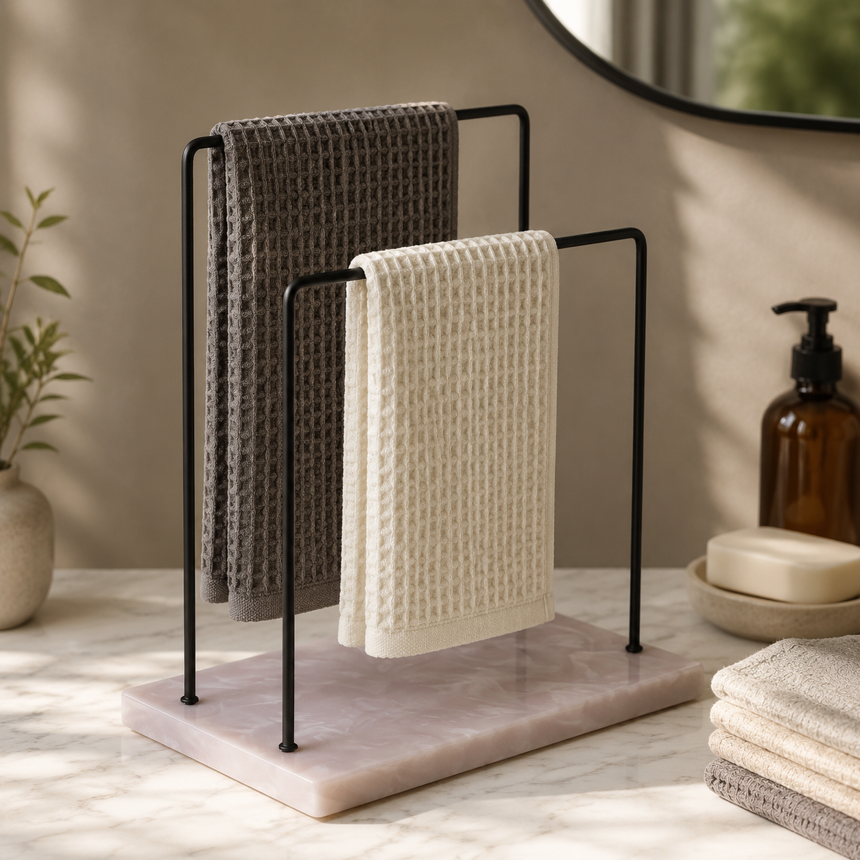  2 Steps Metal Powder Coated Towel Stand With Beige Resin Base 