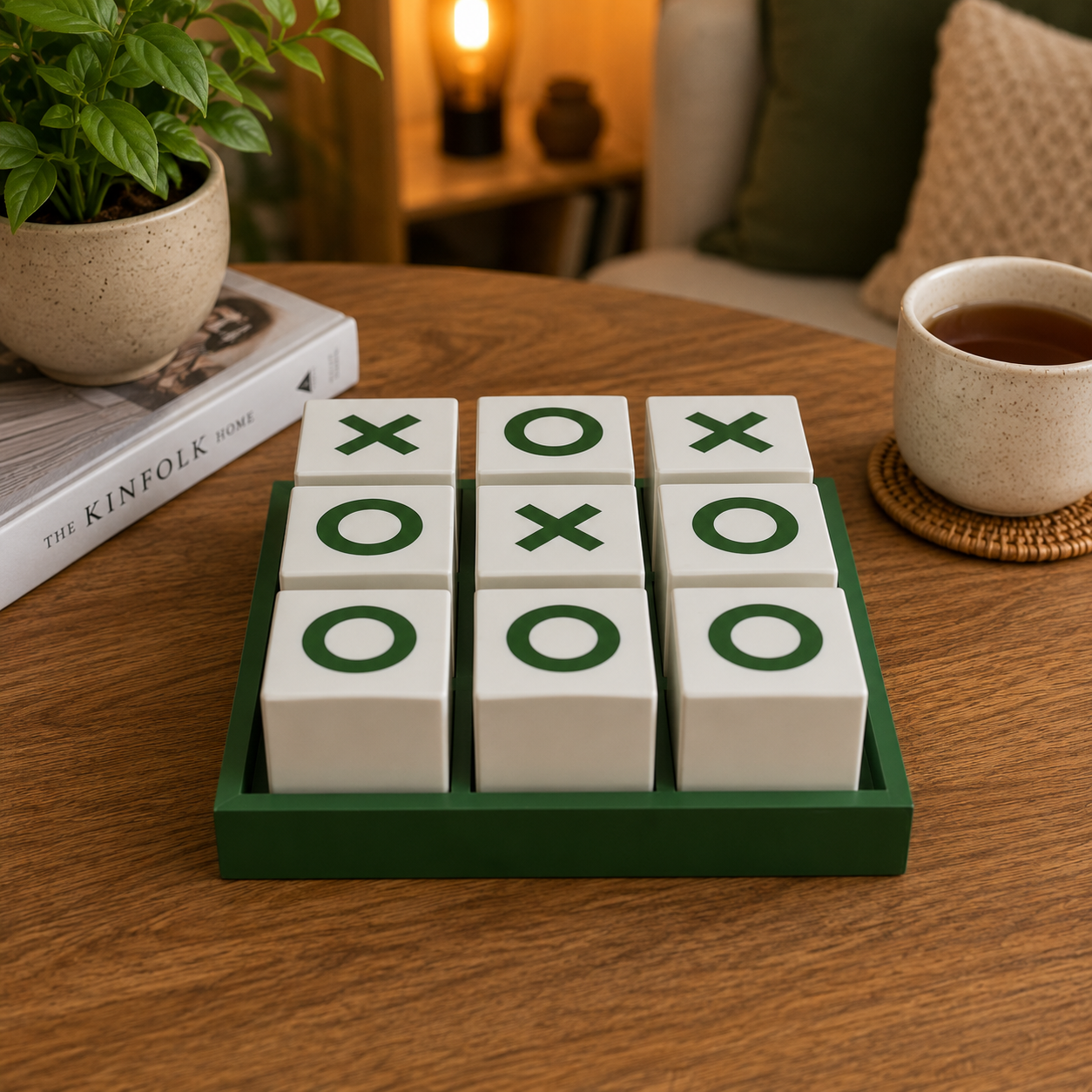  Luxury Tic Tac Toe Game Set with Green & White Blocks 