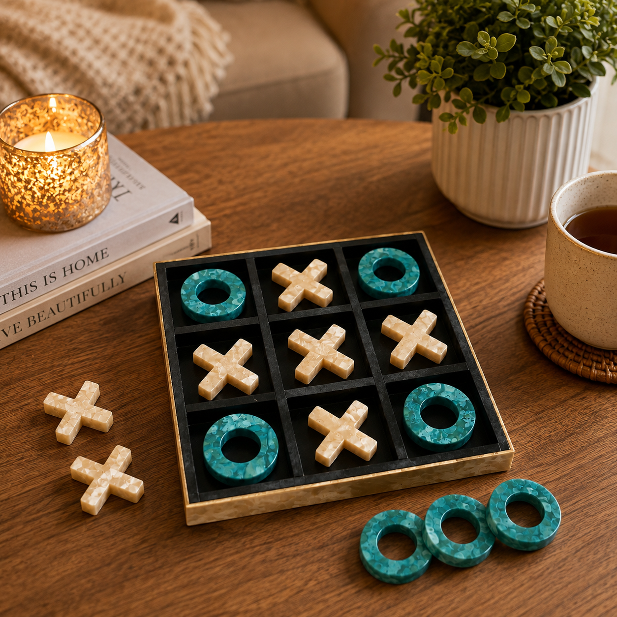 Luxury Tic Tac Toe Game Set with Decorative Resin X & O Pieces