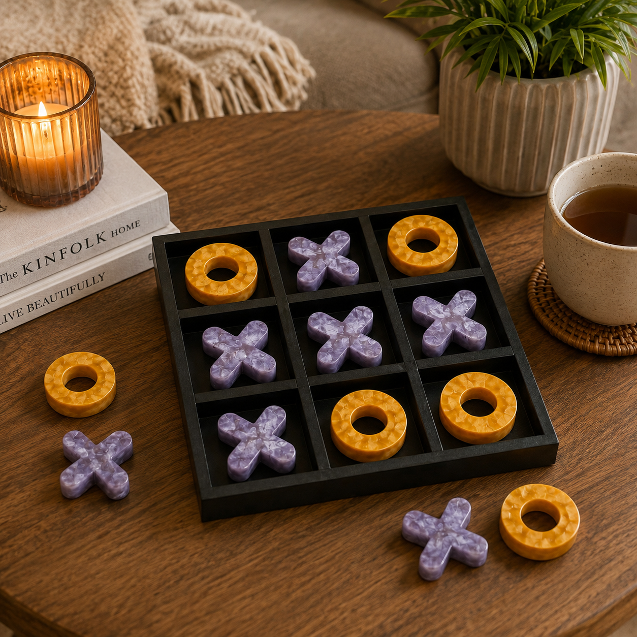 Luxury Tic Tac Toe Game Set with Decorative Resin X & O Pieces