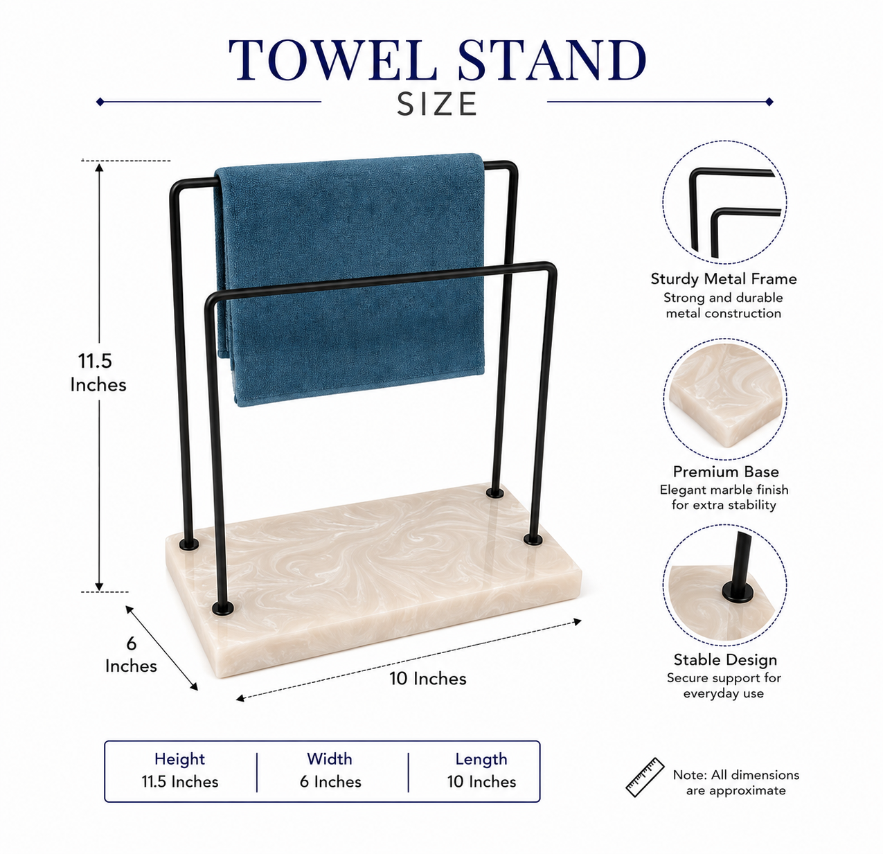 2 Steps Metal Powder Coated Towel Stand With Beige Resin Base
